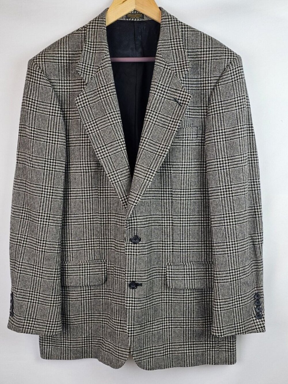Oscar de la Renta Men's Suit Blazer Size 40 L Plaid Wool Cashmere Coat Jacket
